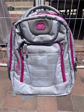 OGIO Light Gray Backpack with Pink Trim